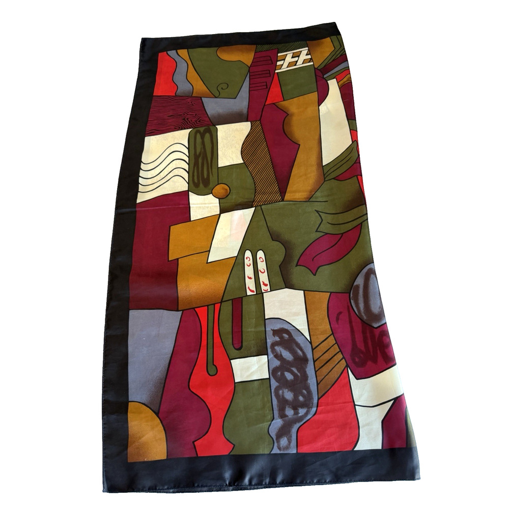 Vintage Picasso Style Scarf 34x34” Artsy heritage Satin Silk Feel - Picture 2 of 5